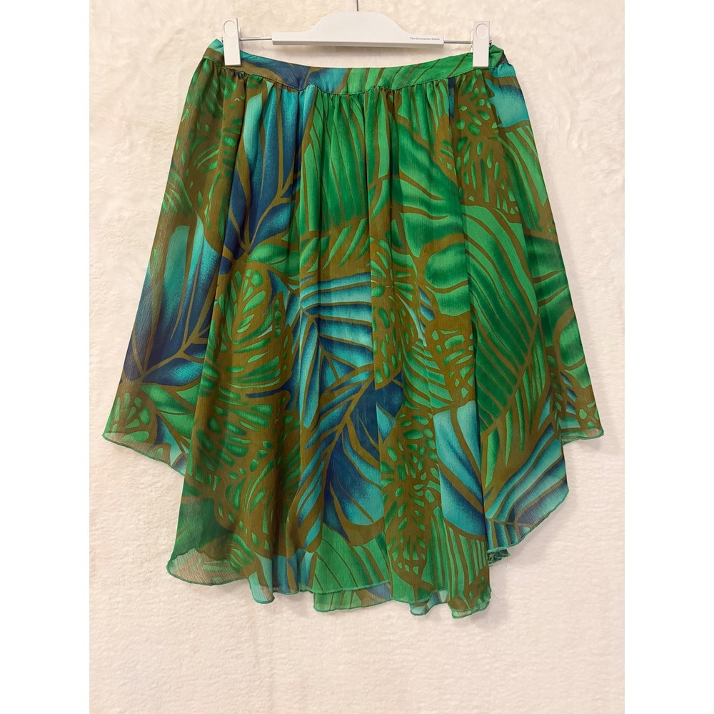 Lane Bryant Tropical Palm Leaf Skirt Plus Size 14/16 Green Handkerchief Hem